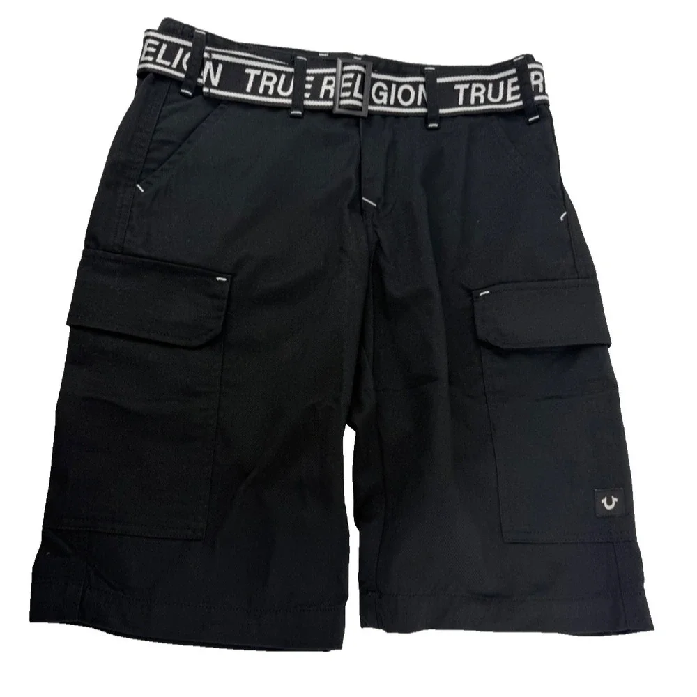 True Religion Cargo Shorts Men's Black Hip Hop Streetwear Size 30 NWT Jet Black